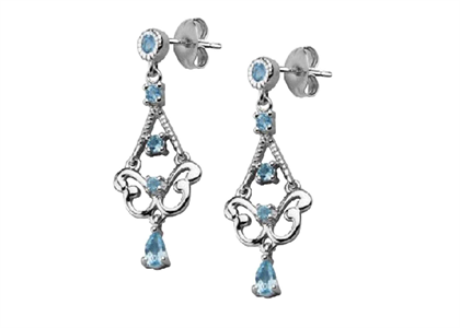 Rhodium Plated Gemstone Long Dangle Earring